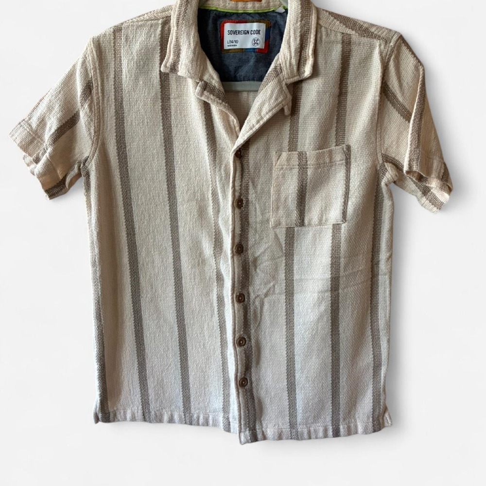 Sunny Days by Sovereign Code Nordstrom cream & beige striped button up Sz Yth Lg